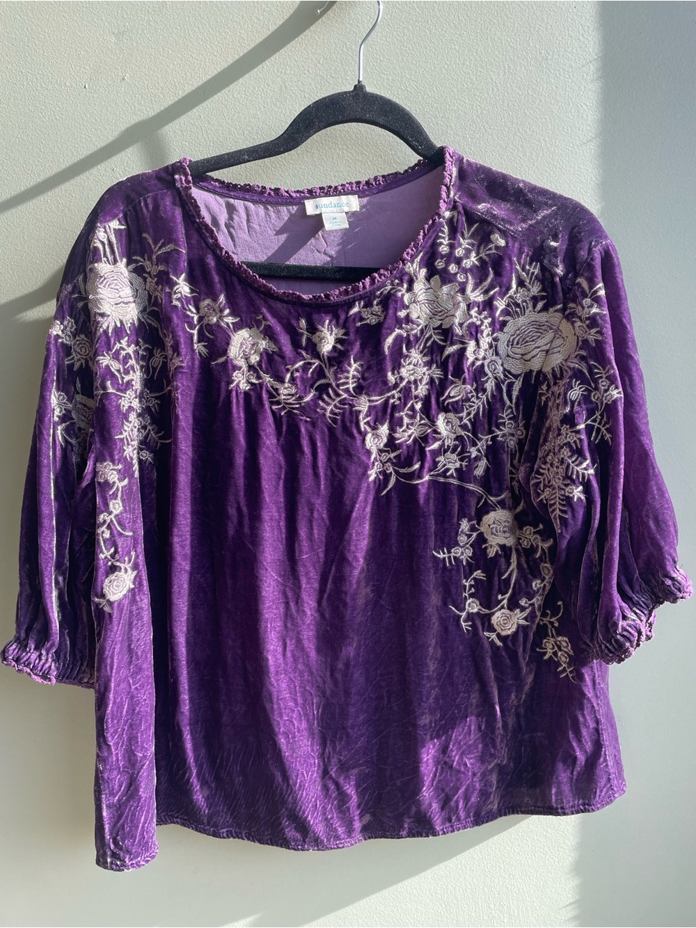Sundance Purple Velvet Embroidered Alarie Women’s Top Boho Size Medium - Picture 5 of 16